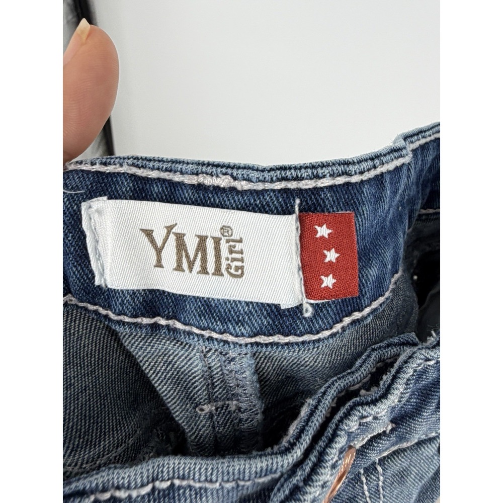 Y2K Girls YMI Flare Jeans Cross Wing Rhinestone Embellished Bootcut Low Rise 10 - Picture 2 of 9